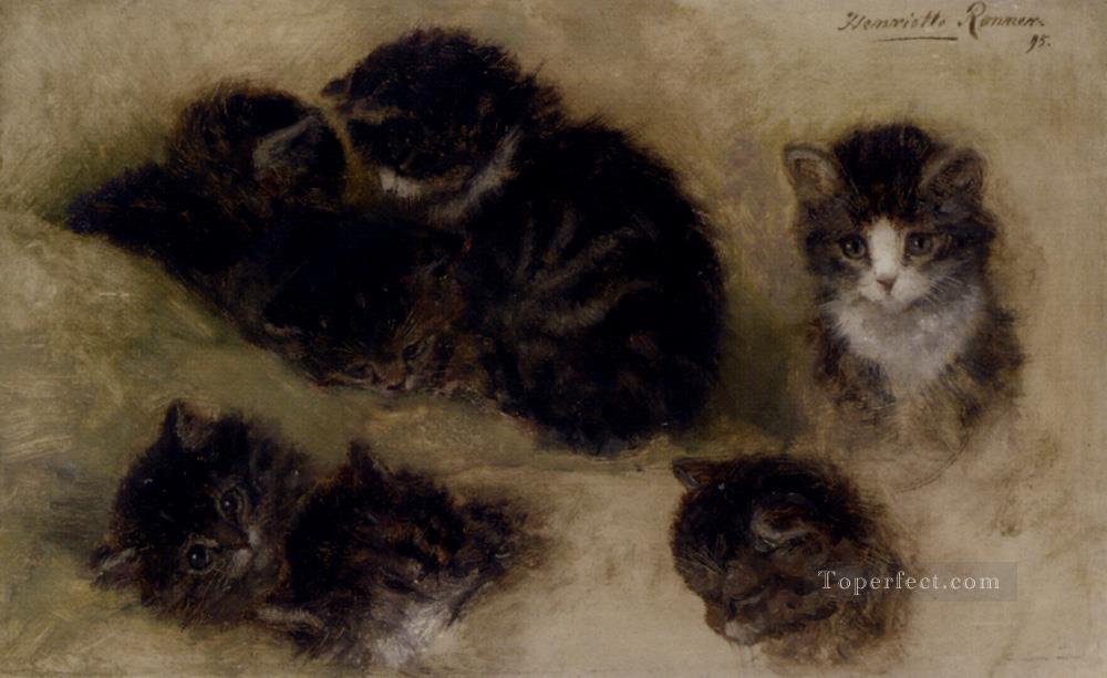 Studies Of Kittens animal cat Henriette Ronner Knip Oil Paintings